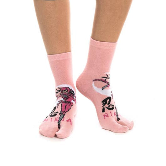 Pink Ninja Tabi Split Toe Socks | Japanese Shinobi Flip Flop Crew Socks