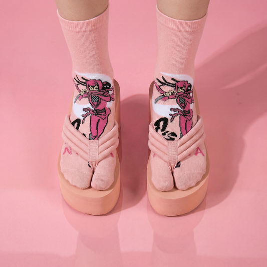 Pink Ninja Tabi Split Toe Socks | Japanese Shinobi Flip Flop Crew Socks