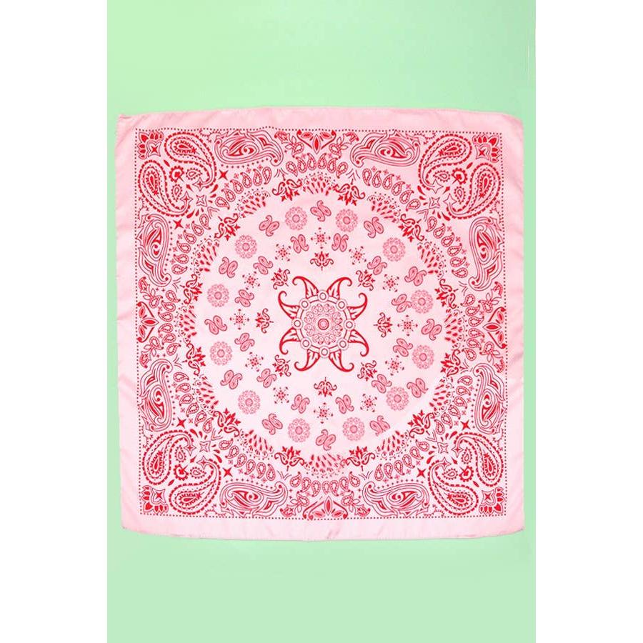 Pink Paisley Silky Feel Bandana Scarf | 21.7" Square Neck Wrist Scarf