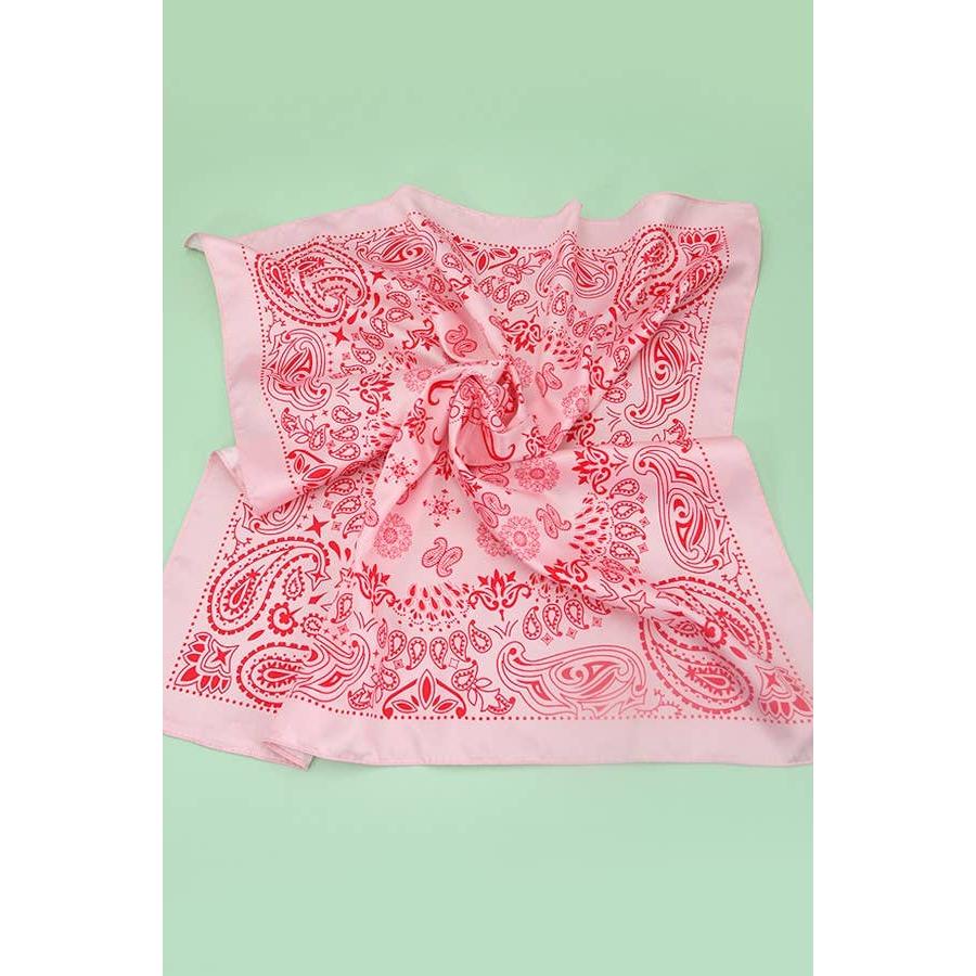 Pink Paisley Silky Feel Bandana Scarf | 21.7" Square Neck Wrist Scarf