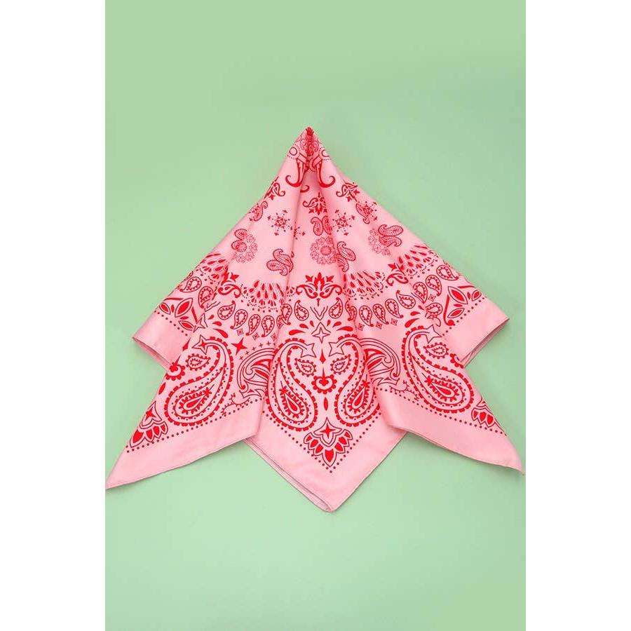 Pink Paisley Silky Feel Bandana Scarf | 21.7" Square Neck Wrist Scarf