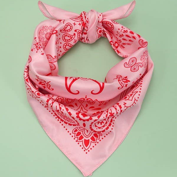 Pink Paisley Silky Feel Bandana Scarf | 21.7" Square Neck Wrist Scarf