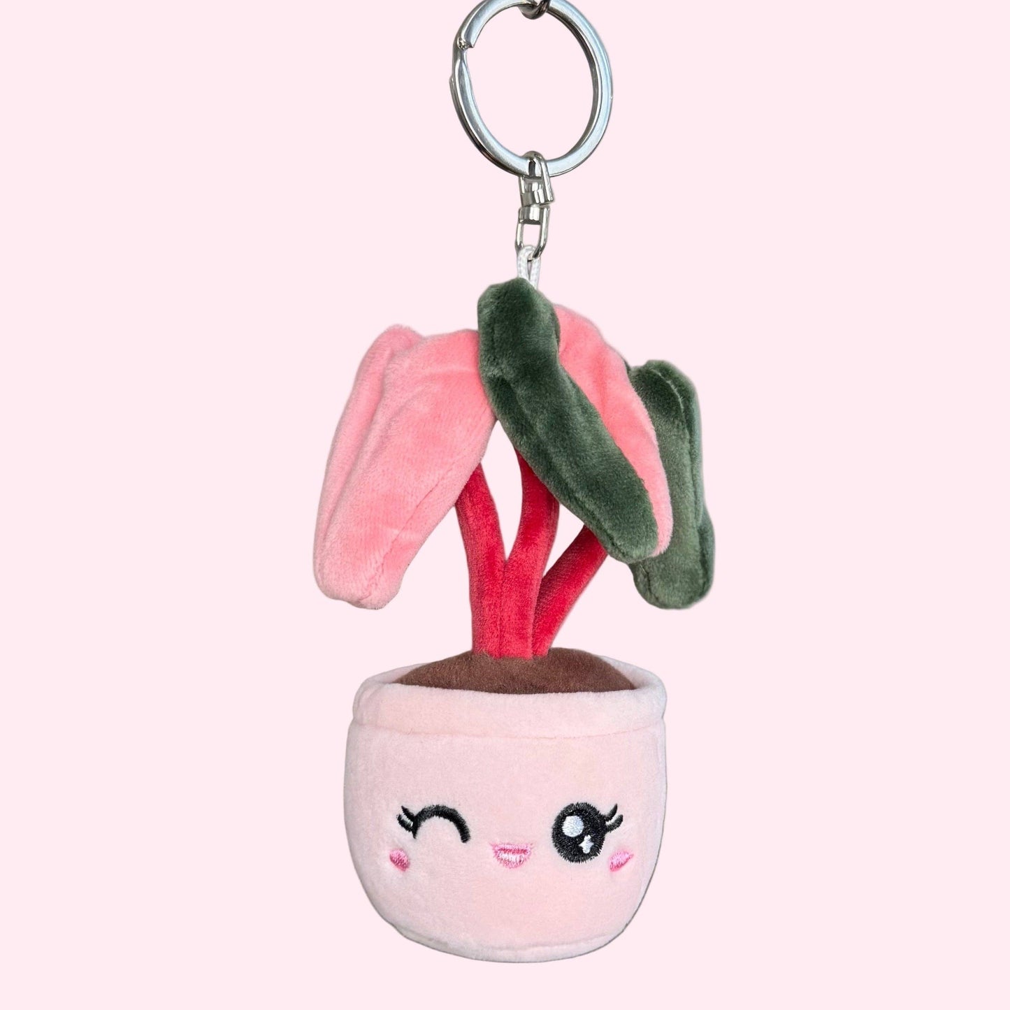 Pink Princess Philodendron Plush Keychain | 5" Plant Bag Charm