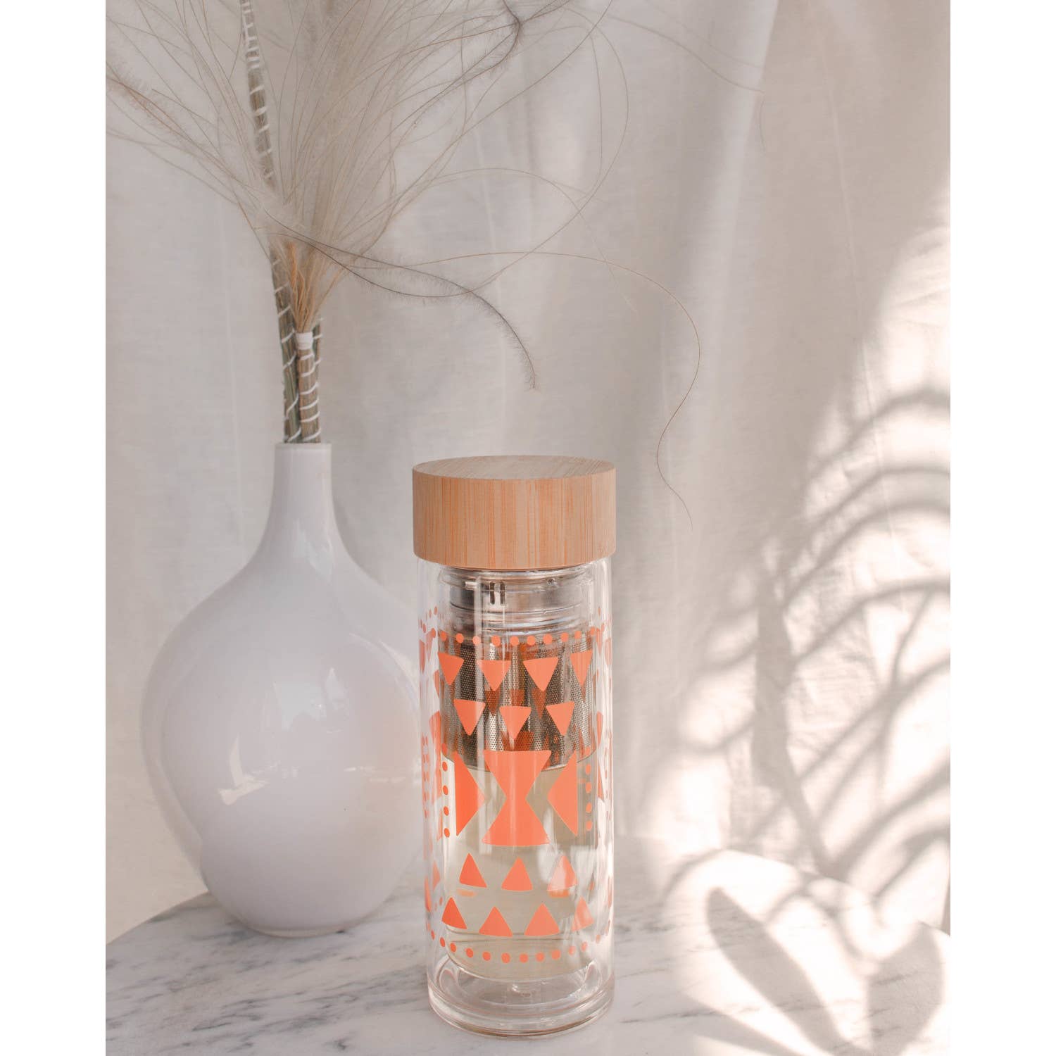 Pink Sustain Double Glass Tea Infuser Bottle | Loose Leaf Tea Holder Steeper Strainer Filter