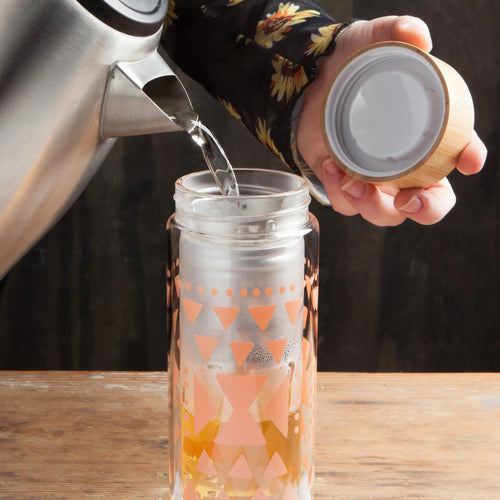 Pink Sustain Double Glass Tea Infuser Bottle | Loose Leaf Tea Holder Steeper Strainer Filter