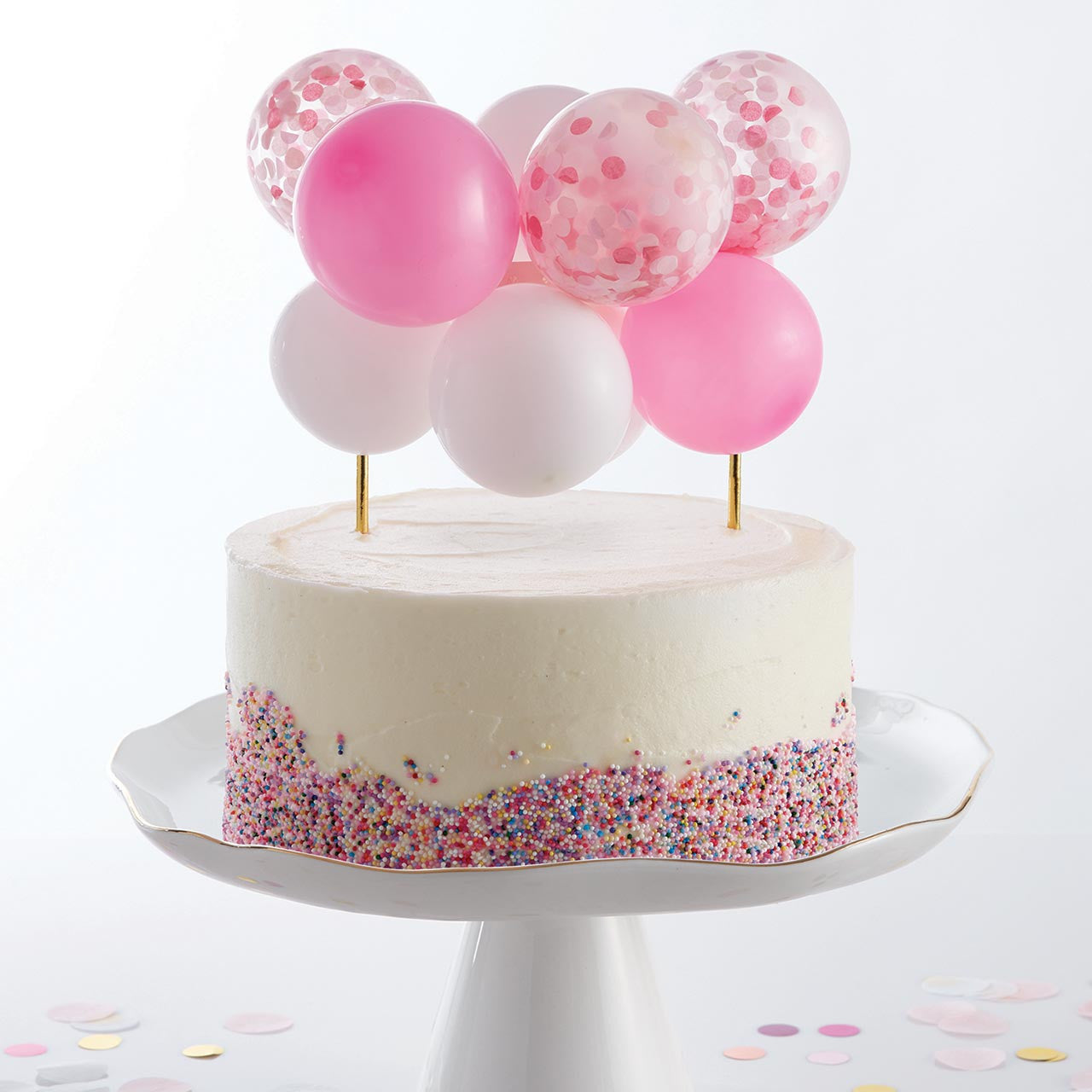 Pink White Balloon Cake Topper | Mini Confetti Balloon Garland