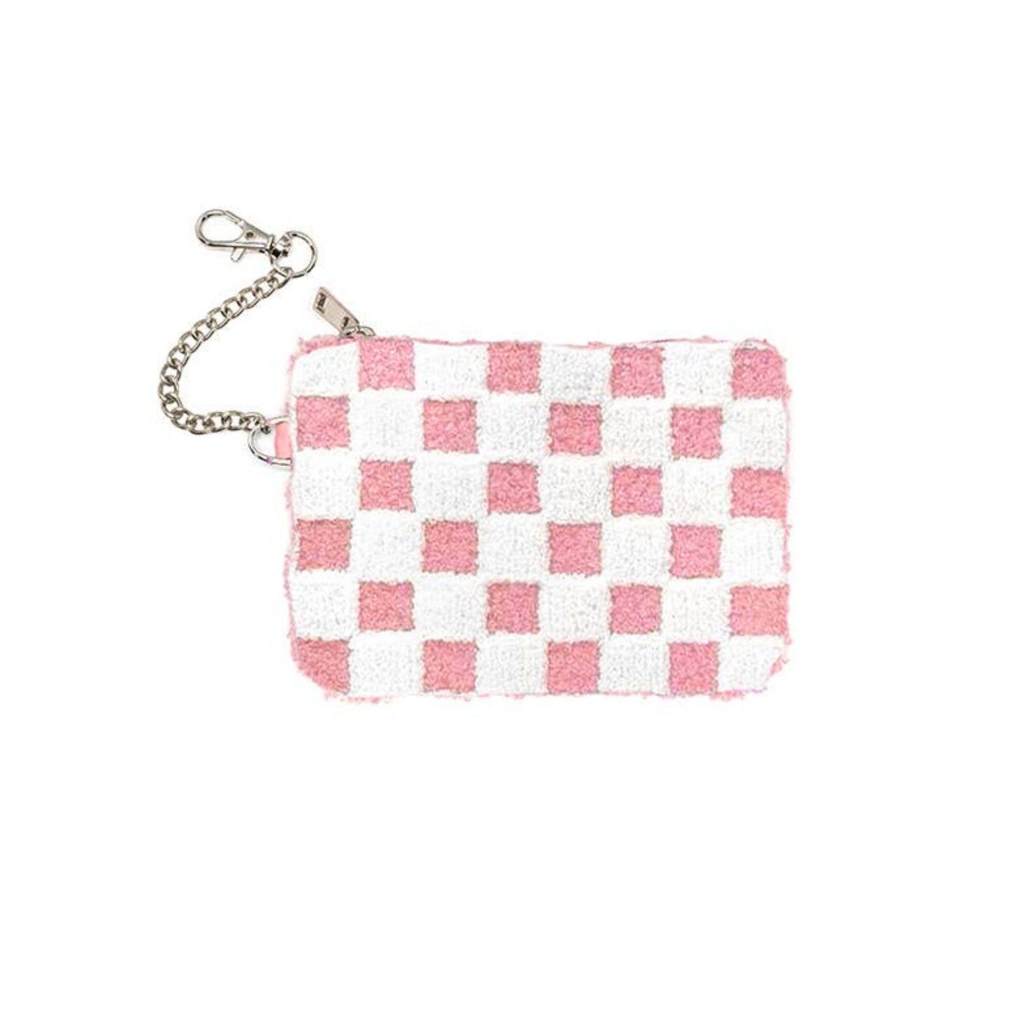 Pink & White Checkered Keychain Pouch | Cards & Cash Key Chain Wallet Purse