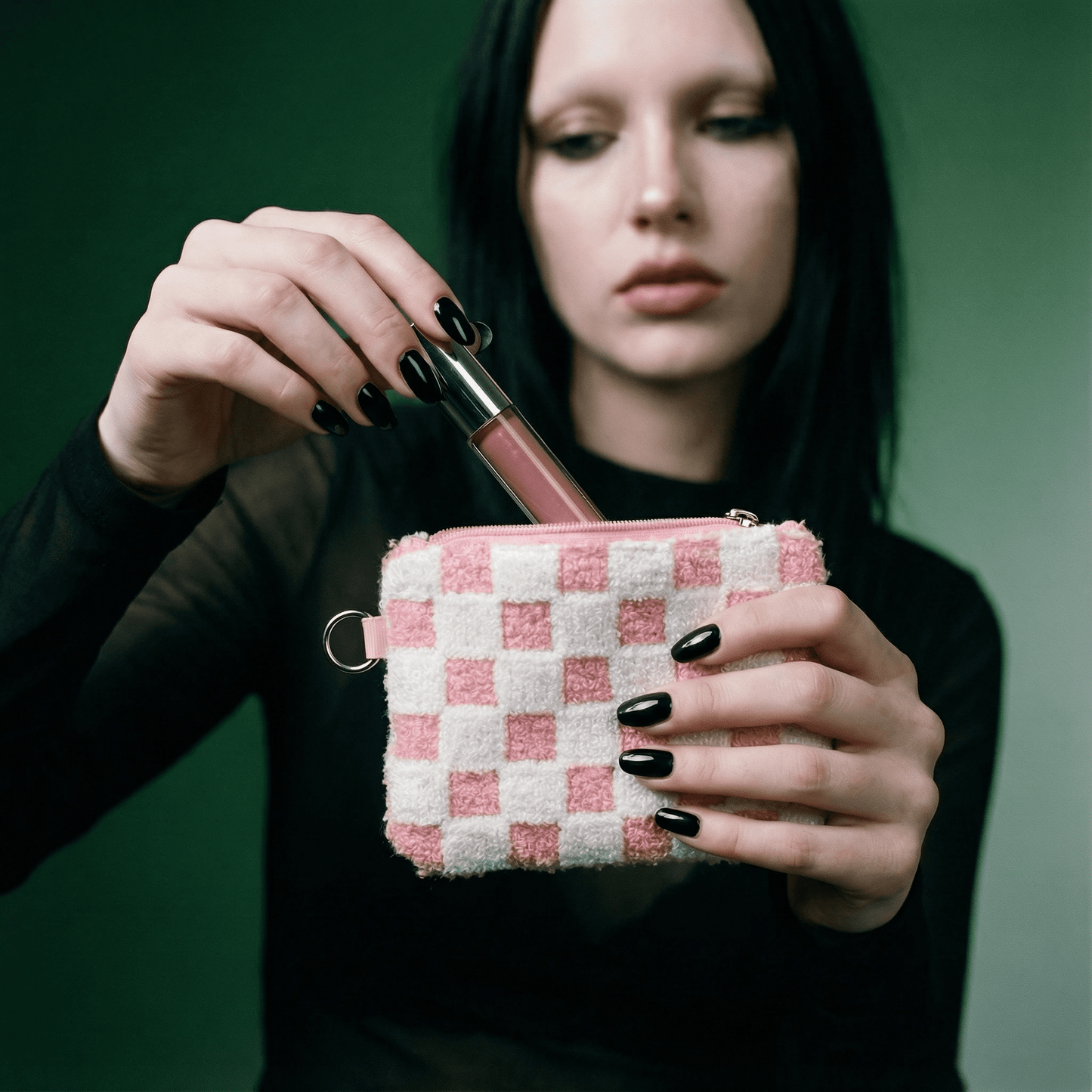 Pink & White Checkered Keychain Pouch | Cards & Cash Key Chain Wallet Purse