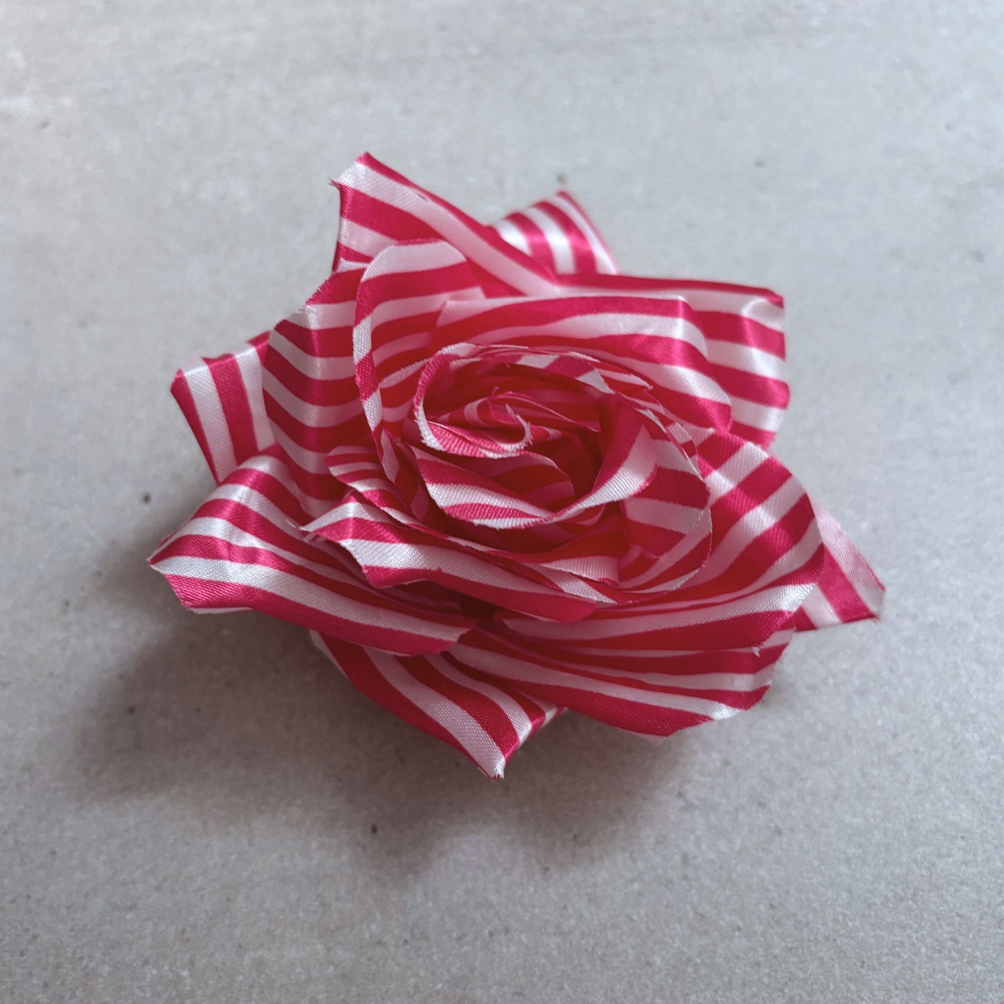 Pink & White Striped Rose Hair Clip | Retro Floral Hair Accessory
