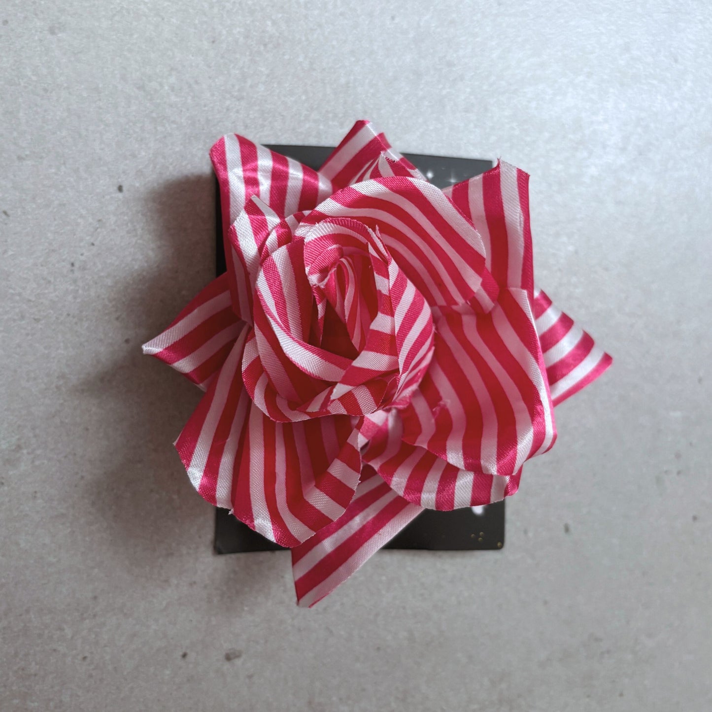 Pink & White Striped Rose Hair Clip | Retro Floral Hair Accessory