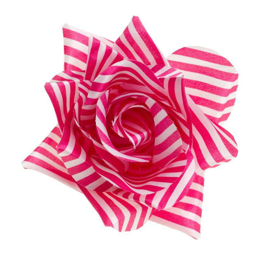 Pink & White Striped Rose Hair Clip | Retro Floral Hair Accessory