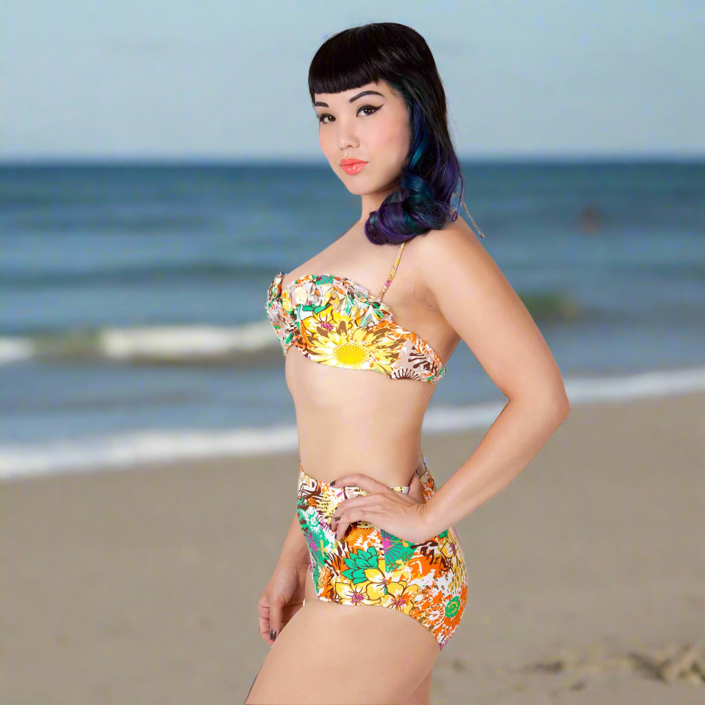 Natalia High-Waisted Bikini | Vintage Floral Two-Piece Swimwear [Sizes XS-XL]