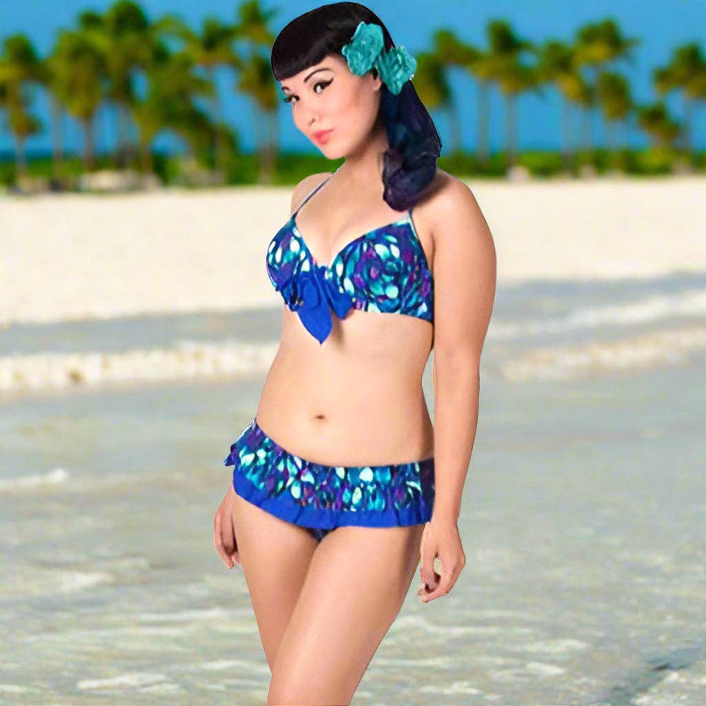 Peacock Perfection Bikini Set | Retro Two-Piece Low Waist Swimwear