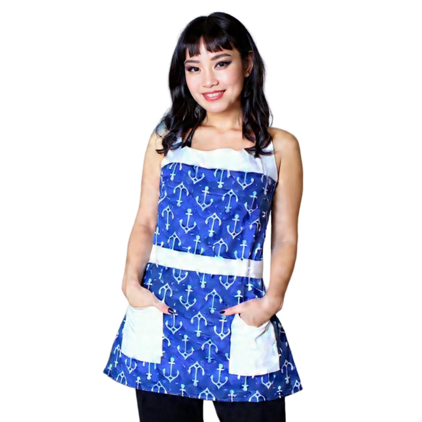 Nautical Anchor Apron for Women | Blue Sailor Apron Cooking and Baking Kitchen Gift