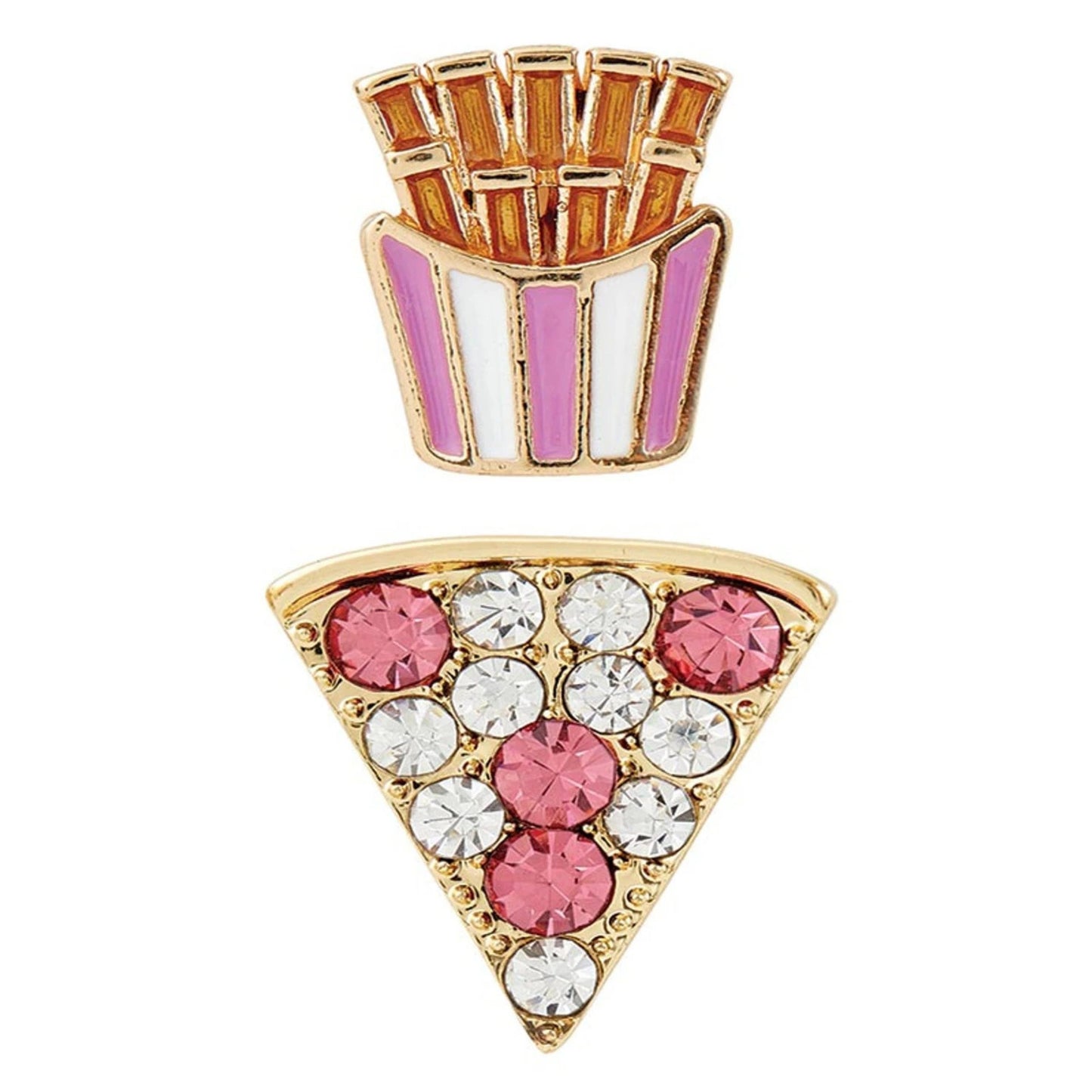 Pizza & French Fries Novelty Earrings Set | Cute Food Jewelry, Gold Tone Studs