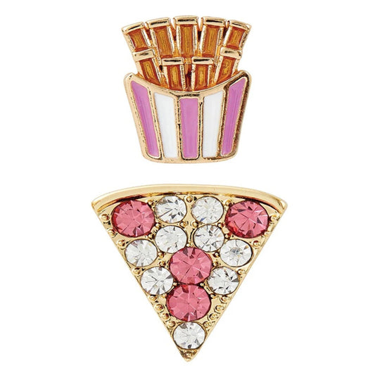Pizza & French Fries Novelty Earrings Set | Cute Food Jewelry, Gold Tone Studs