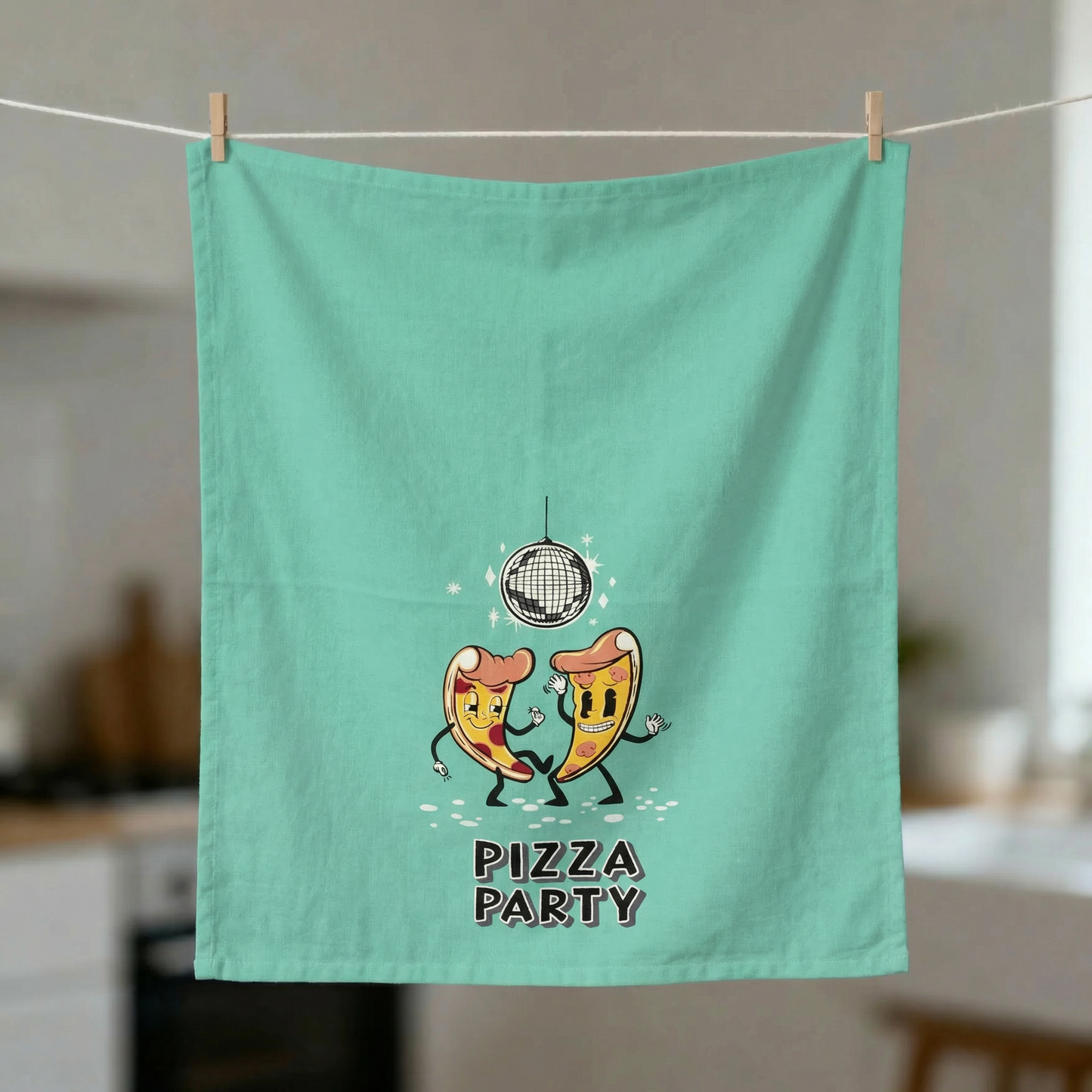 Pizza Party Kitchen Towel | Retro Disco Pizza Dish Towel | Fun Cotton Kitchen Decor Gift