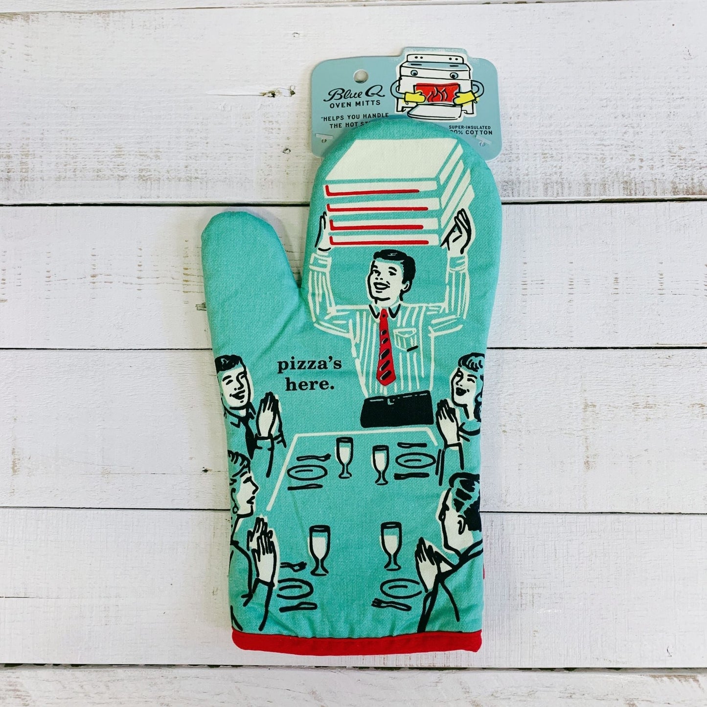 Pizza's Here Dad Oven Mitt in Retro Mint Green | Men's Dad Gift | Kitchen Thermal Single Pot Holder