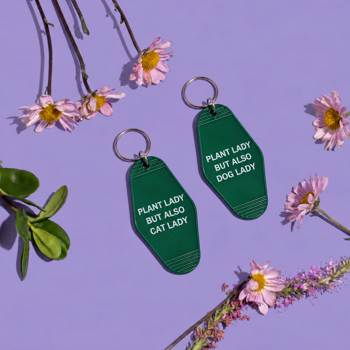 Plant Lady But Also Cat Lady Motel Style Keychain | Green-GetBullish-The Bullish Store