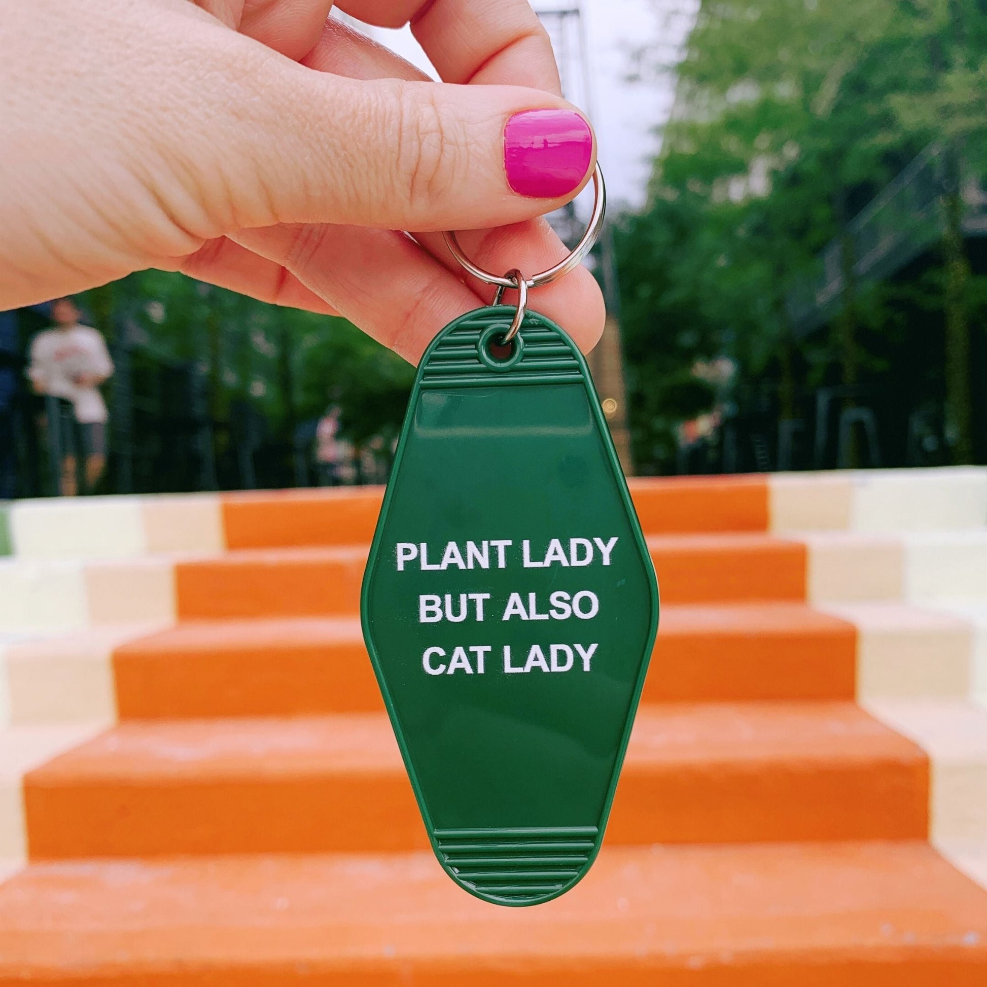 Plant Lady But Also Cat Lady Motel Style Keychain | Green