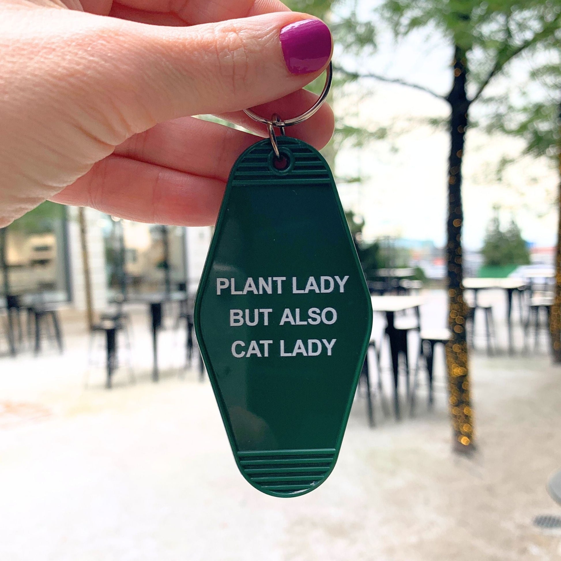 Plant Lady But Also Cat Lady Motel Style Keychain | Green