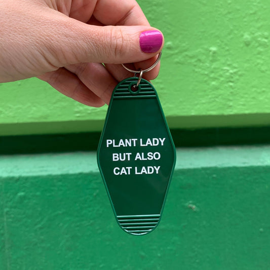 Plant Lady But Also Cat Lady Motel Style Keychain | Green