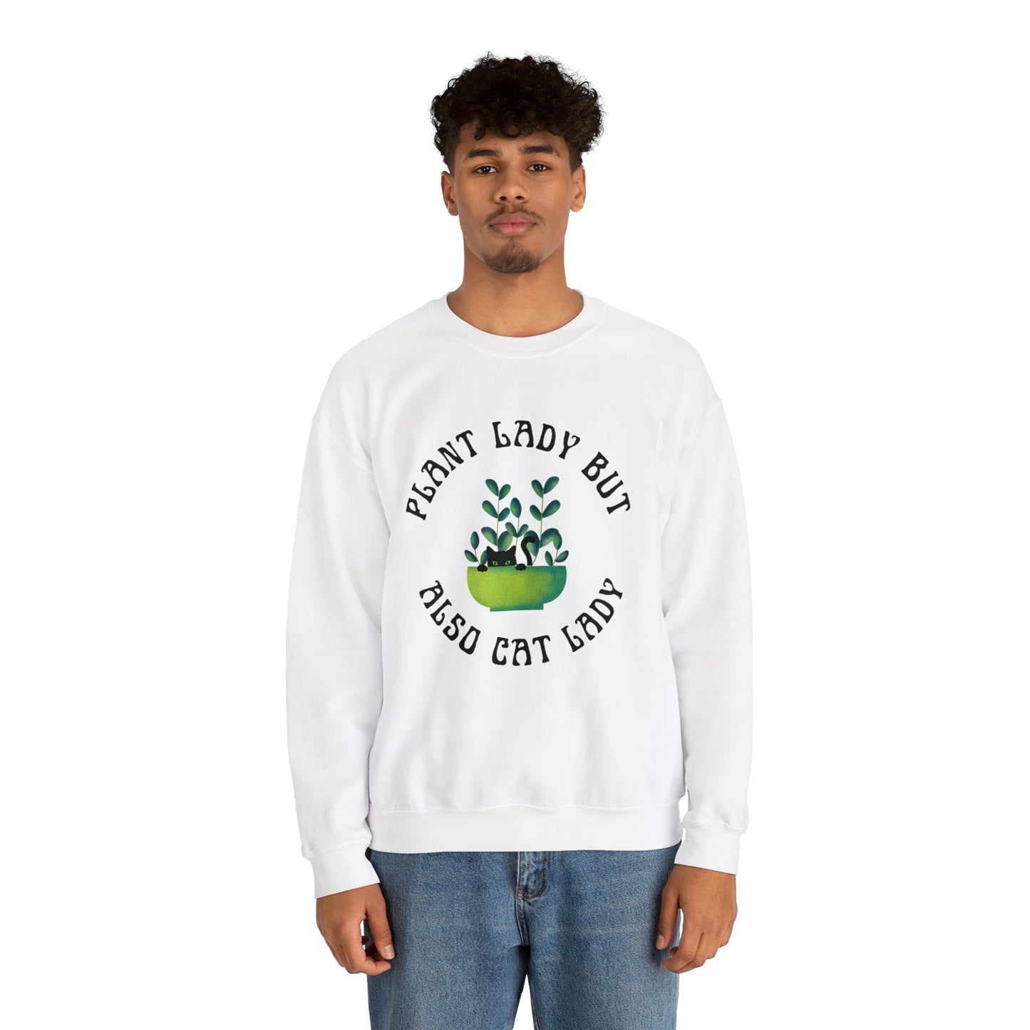 Plant Lady But Also Cat Lady Unisex Heavy Blend™ Crewneck Sweatshirt