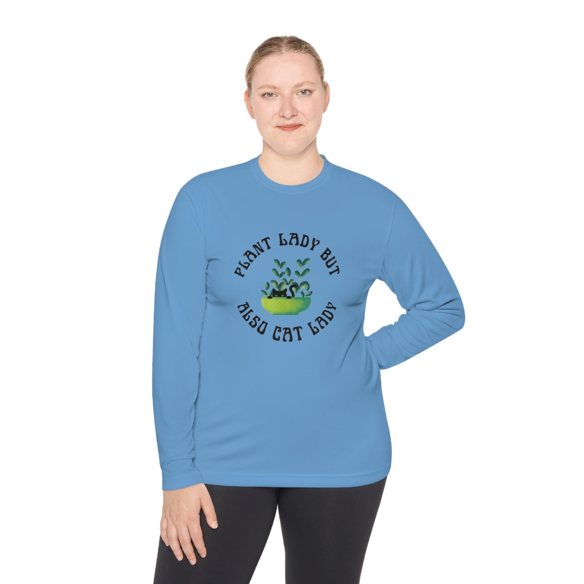 Plant Lady But Also Cat Lady Unisex Lightweight Long Sleeve Tee (Sizes through 4X)