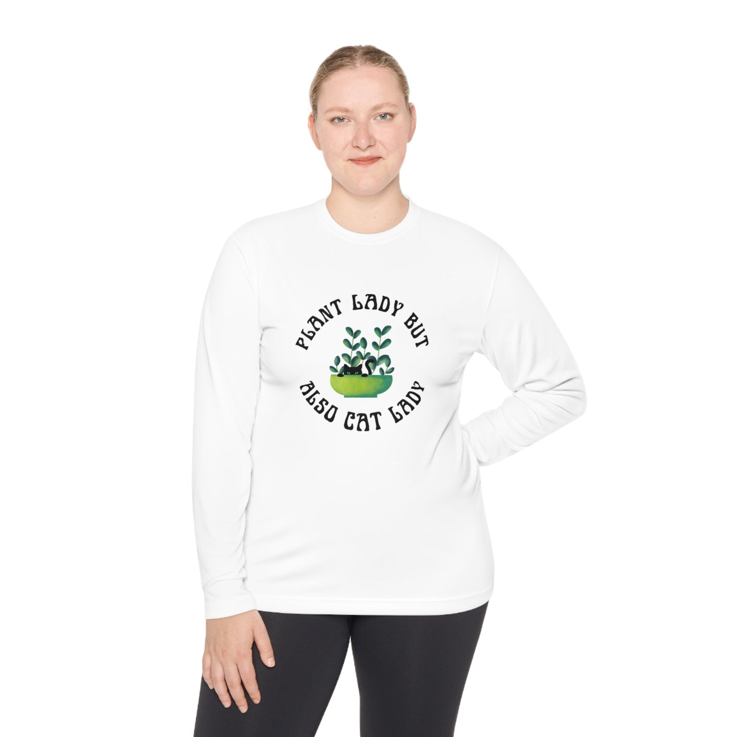 Plant Lady But Also Cat Lady Unisex Lightweight Long Sleeve Tee (Sizes through 4X)
