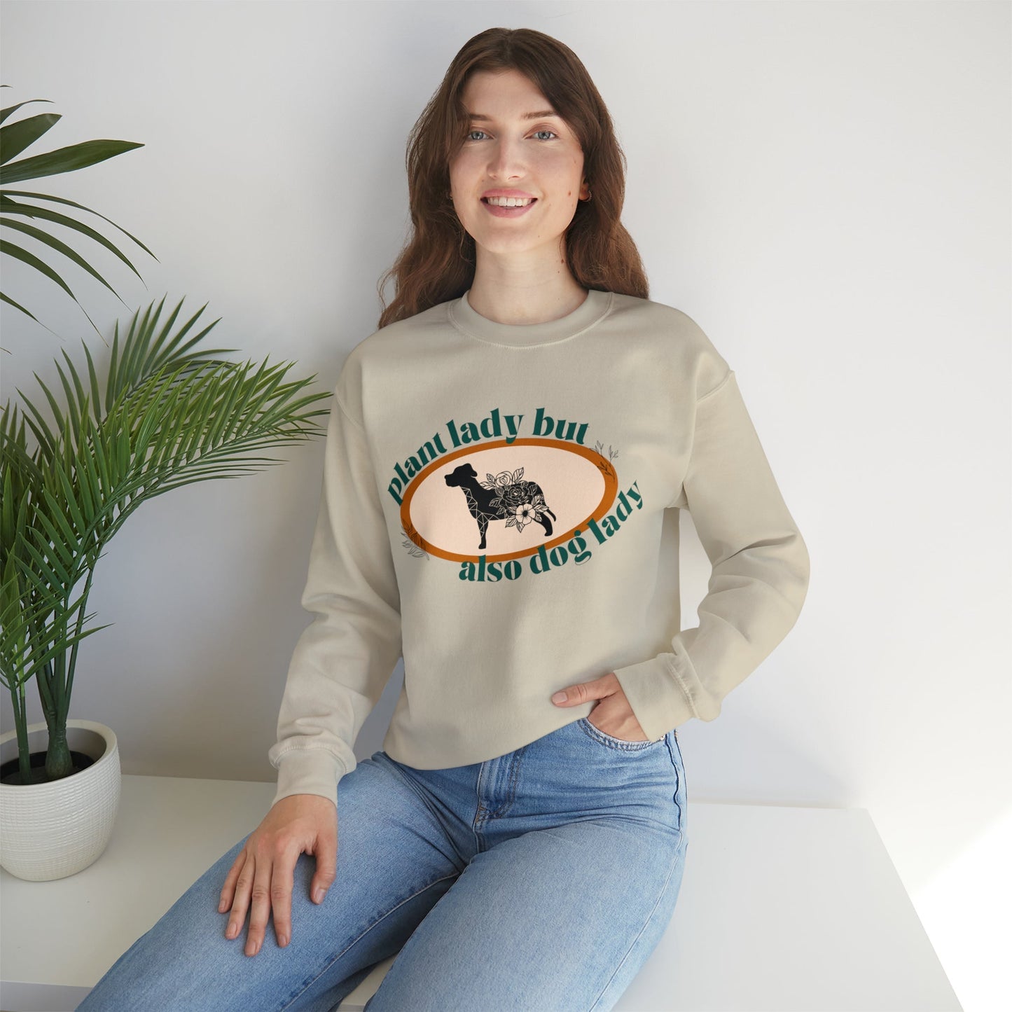 Plant Lady But Also Dog Lady Unisex Heavy Blend™ Crewneck Sweatshirt Sizes SM-5XL | Plus Size Available