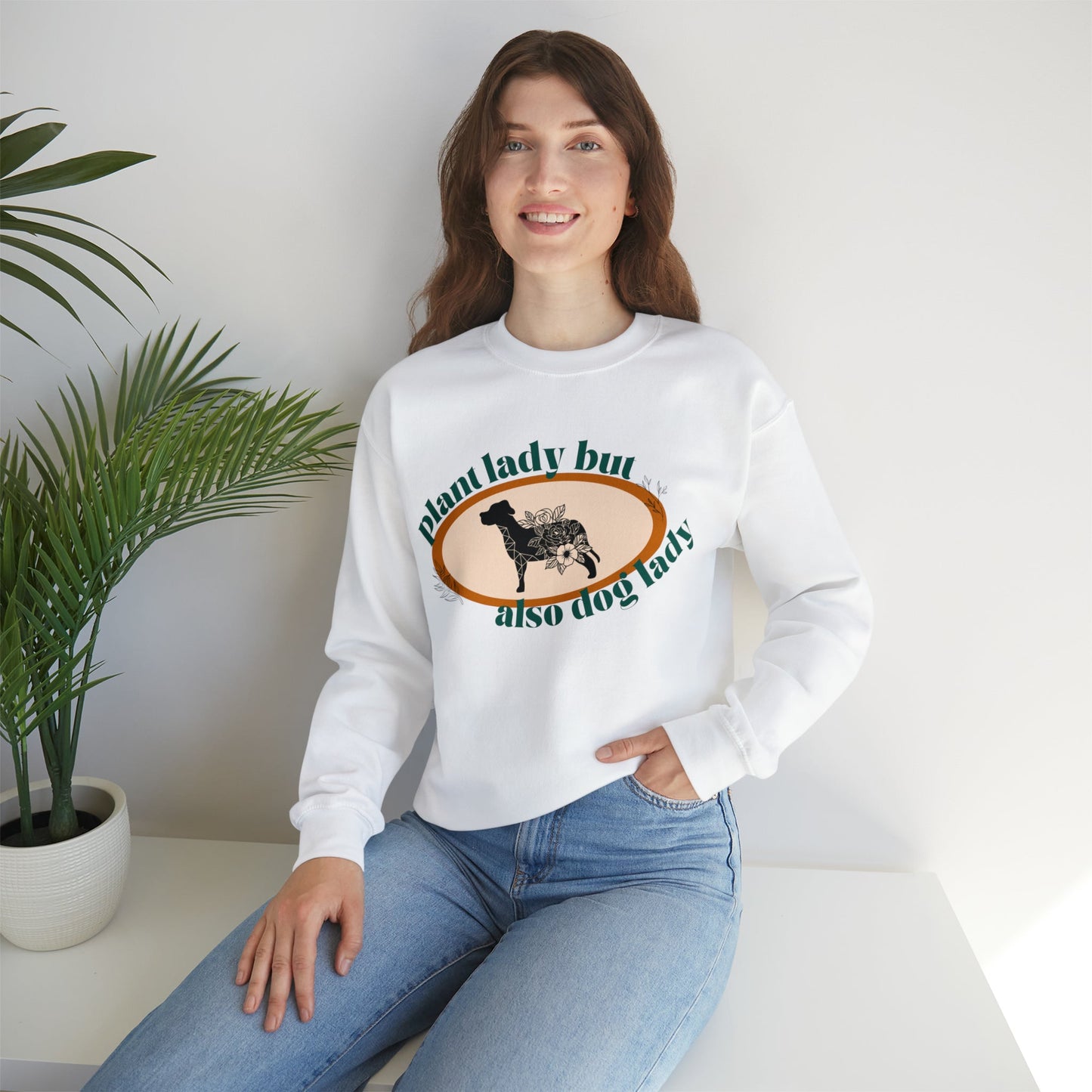 Plant Lady But Also Dog Lady Unisex Heavy Blend™ Crewneck Sweatshirt Sizes SM-5XL | Plus Size Available