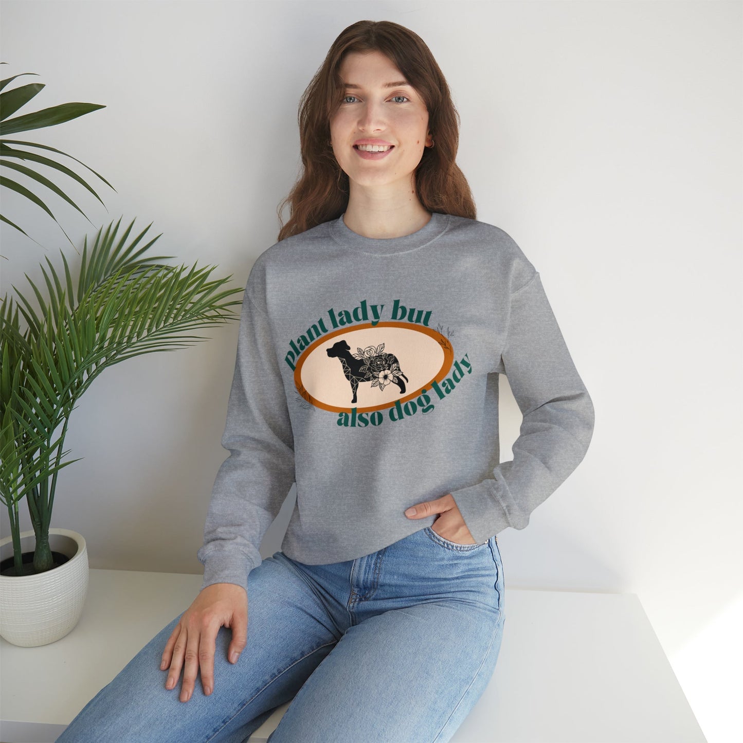 Plant Lady But Also Dog Lady Unisex Heavy Blend™ Crewneck Sweatshirt Sizes SM-5XL | Plus Size Available