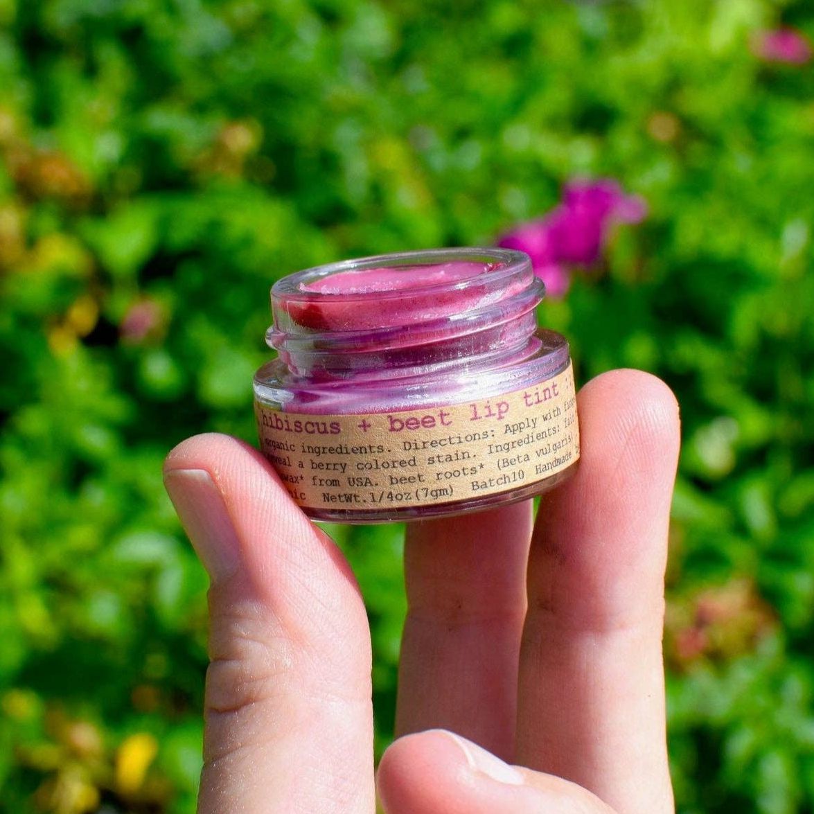 Plant Makeup Hibiscus + Beet Lip Tint | Handmade in Glass Jar | Glossy Balm Moisturizer