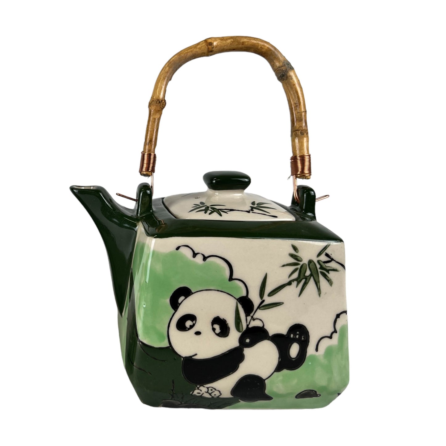 Playful Panda Tea Set | Porcelain Teapot with 4 Hexagon Cups & Stainless Steel Strainer | 20oz