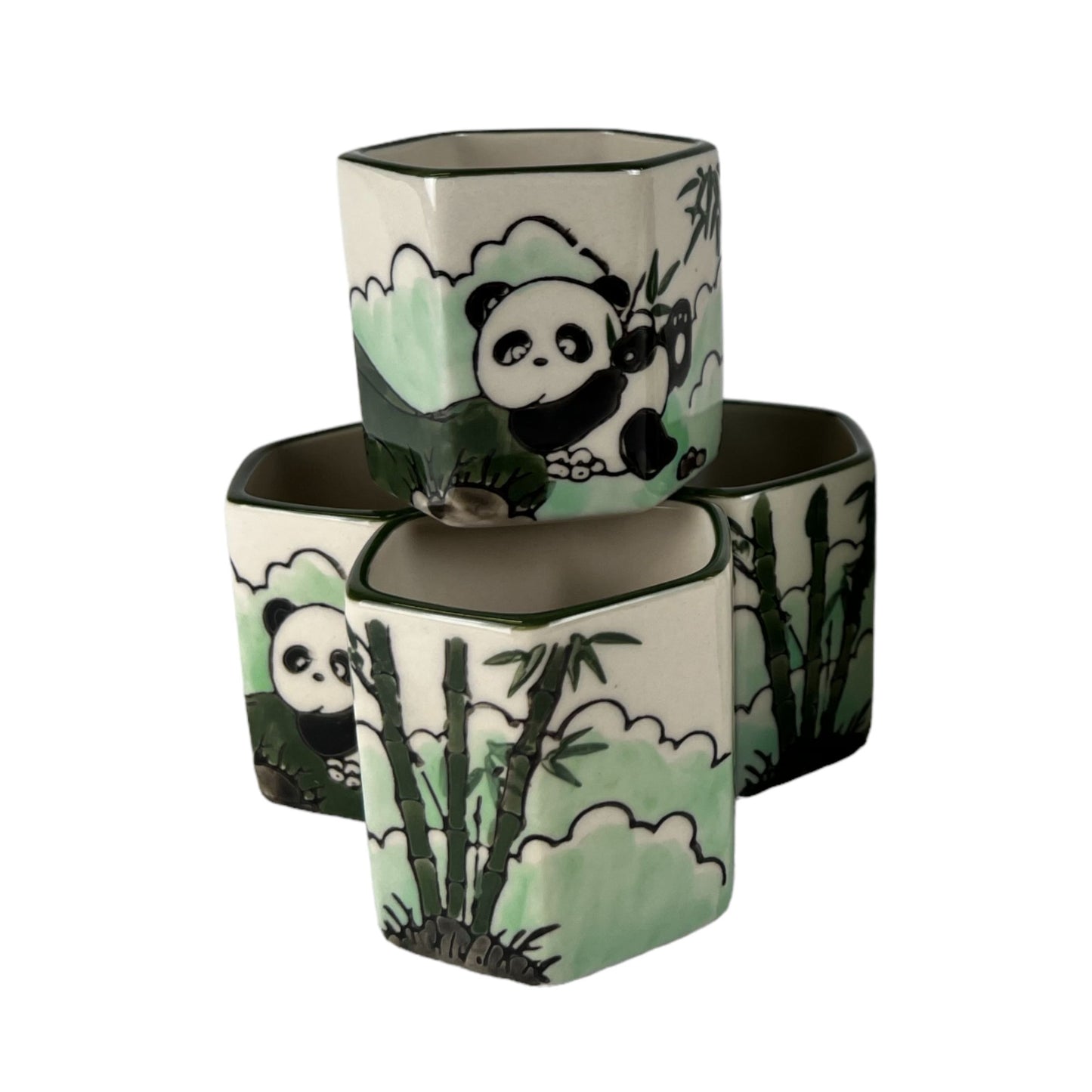 Playful Panda Tea Set | Porcelain Teapot with 4 Hexagon Cups & Stainless Steel Strainer | 20oz