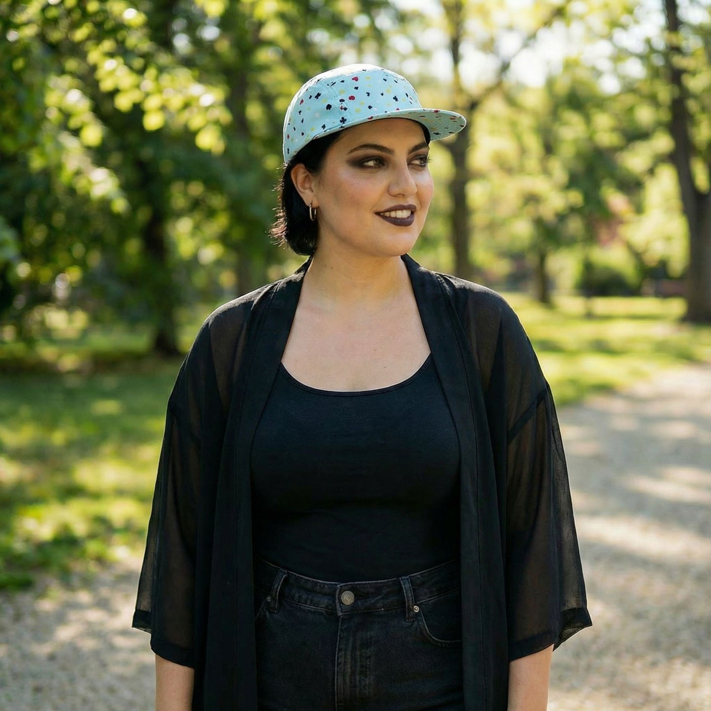 Playing Cards Symbols 5 Panel Cap in Aqua or Black | Adjustable Back 100% Polyester Hat