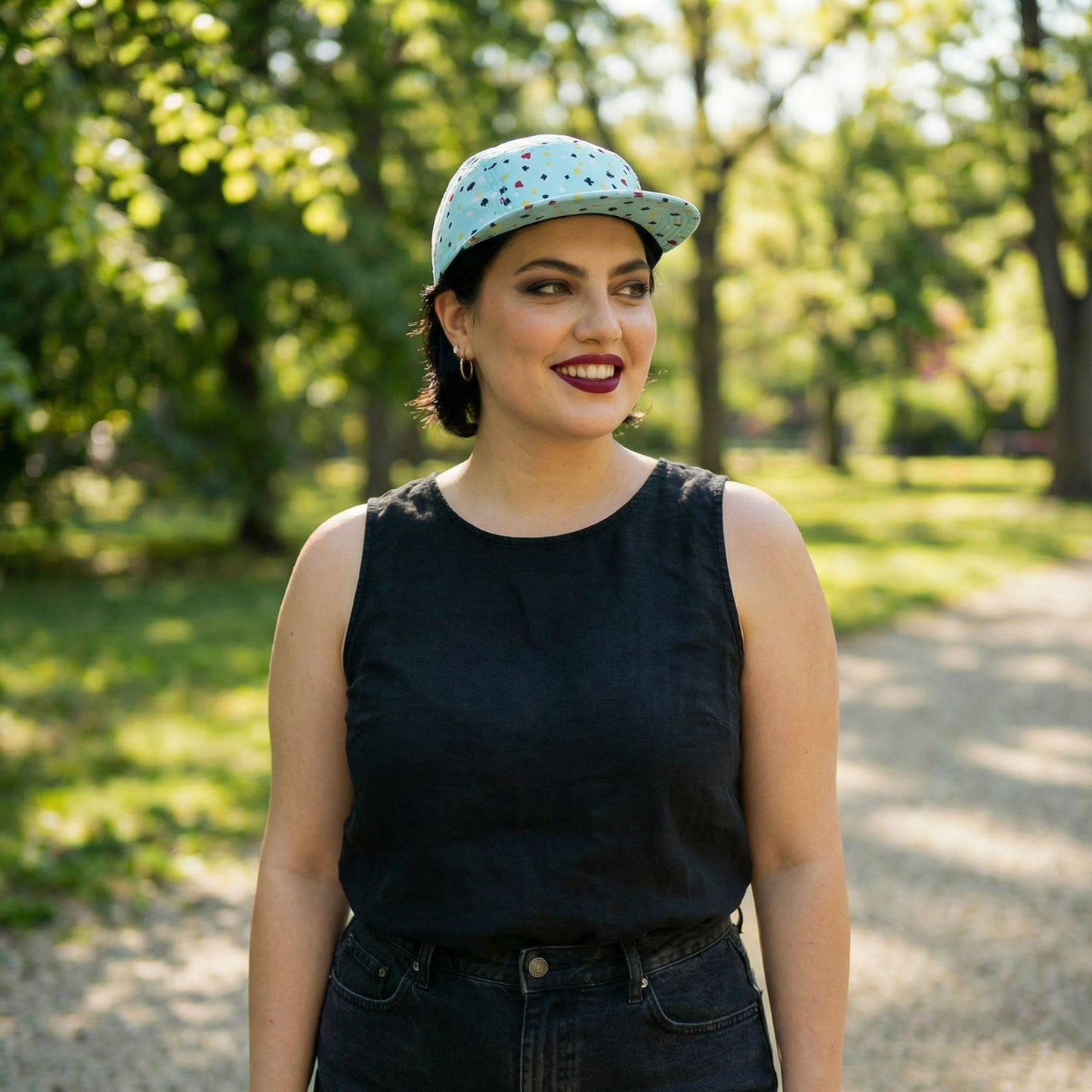 Playing Cards Symbols 5 Panel Cap in Aqua or Black | Adjustable Back 100% Polyester Hat