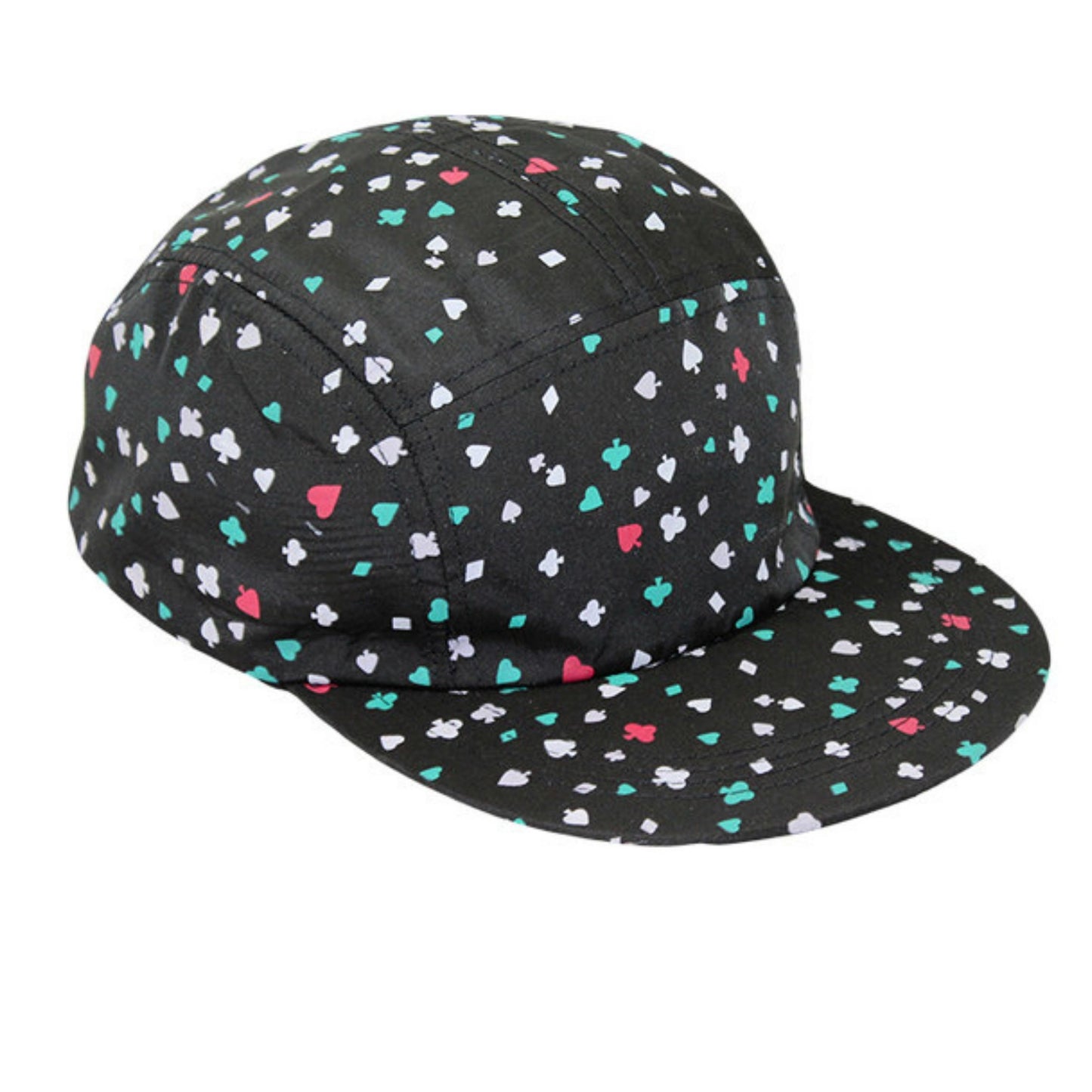 Playing Cards Symbols 5 Panel Cap in Aqua or Black | Adjustable Back 100% Polyester Hat