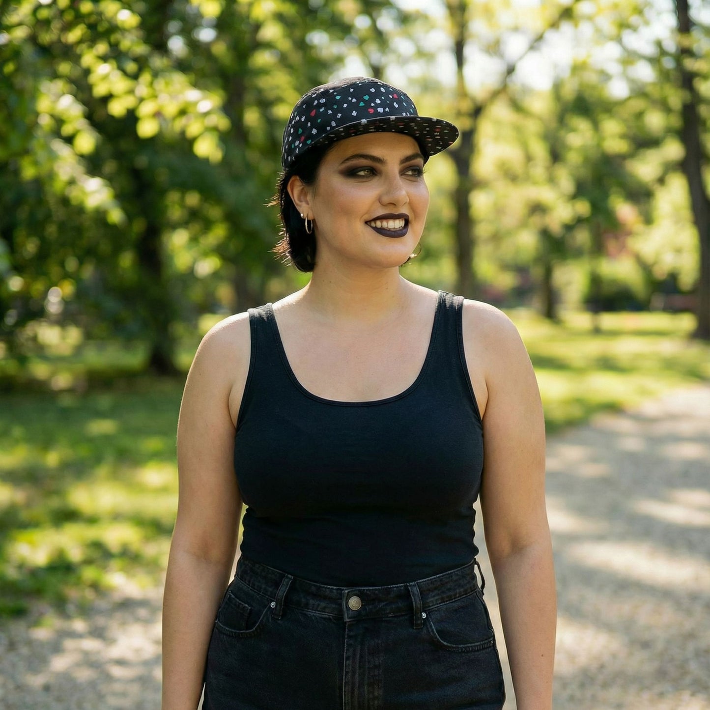 Playing Cards Symbols 5 Panel Cap in Aqua or Black | Adjustable Back 100% Polyester Hat