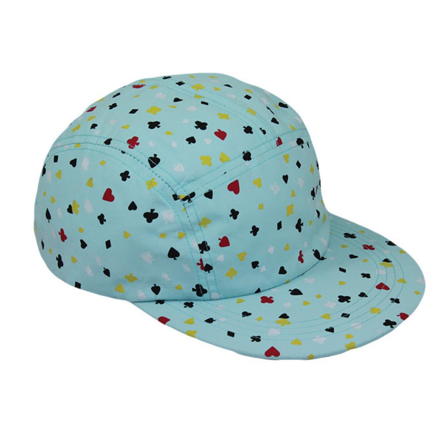 Playing Cards Symbols 5 Panel Cap in Aqua or Black | Adjustable Back 100% Polyester Hat