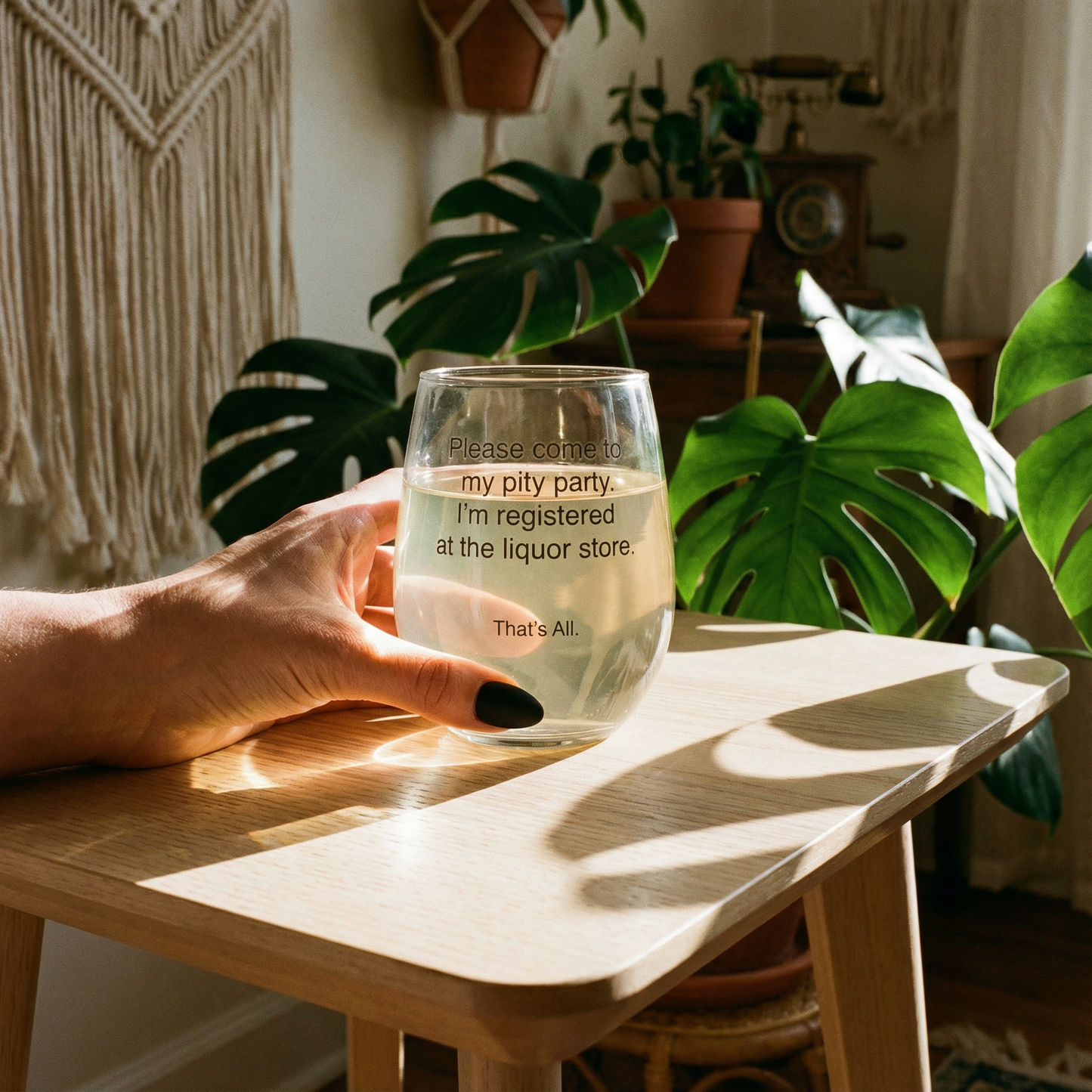 Please Come To My Pity Party Stemless Wine Glass in Clear | 17 oz.