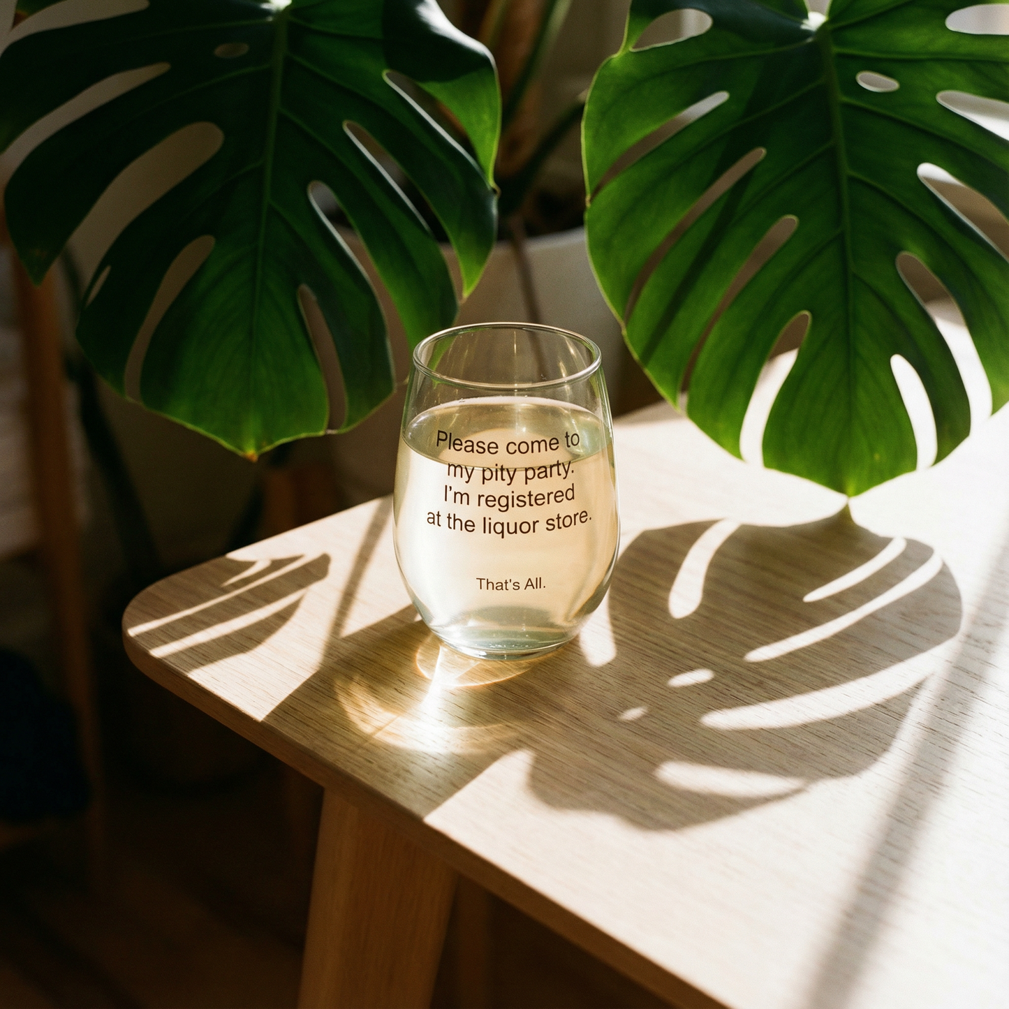 Please Come To My Pity Party Stemless Wine Glass in Clear | 17 oz.