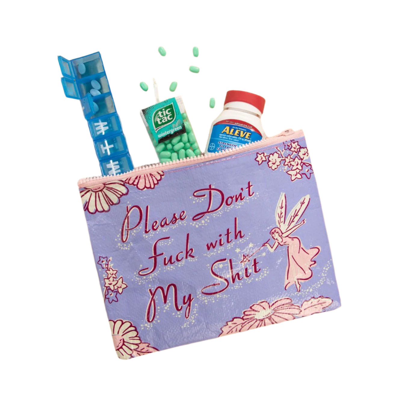 Please Don't Fuck With My Shit Pink Purple Recycled Material Zipper Pouch | BlueQ at GetBullish
