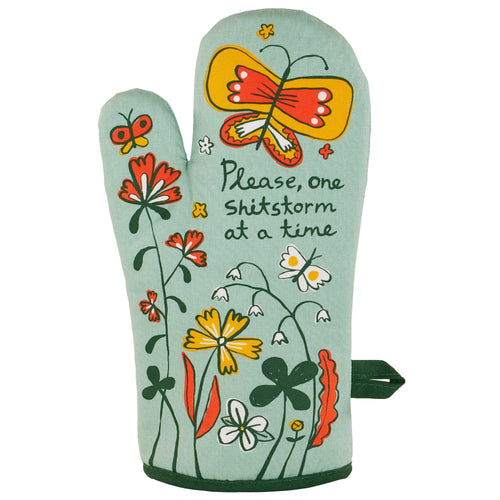 Please One Shitstorm At A Time Flowers and Butterflies Oven Mitt | Insulated Cotton Pot Holder | BlueQ at GetBullish