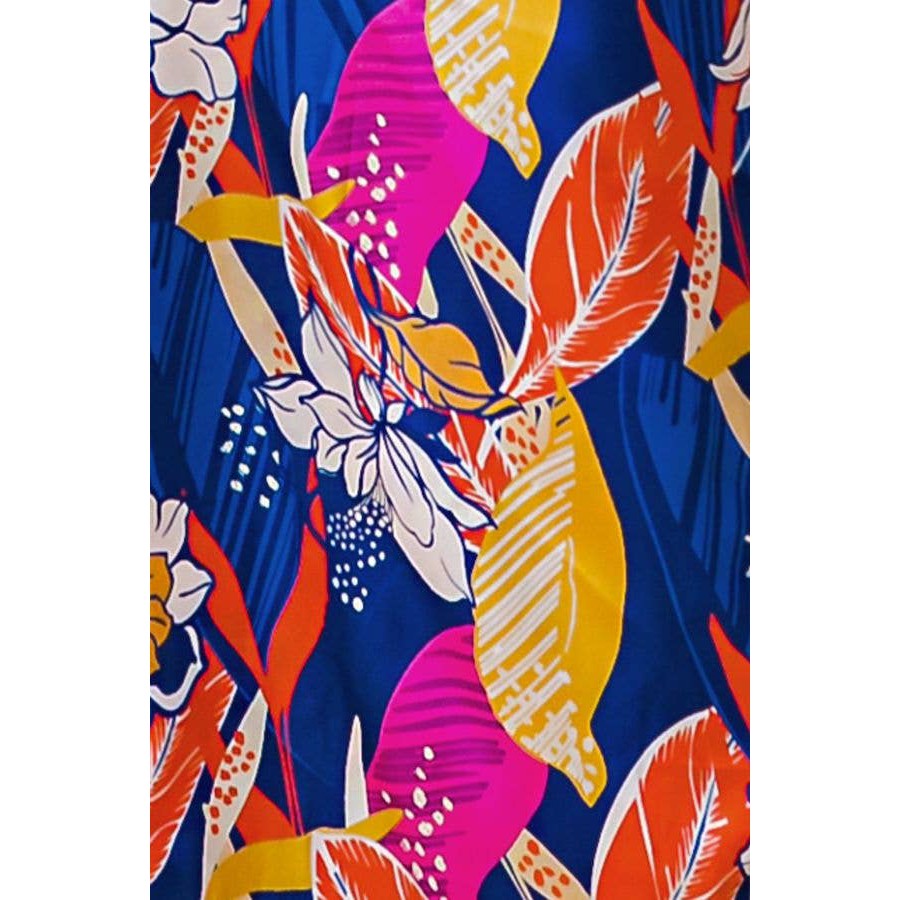 Plus Size Printed Woven Jumpsuit in Blue with Flowers And Leaf Designs | Long Sleeve Romper [Sizes 1X-3X]