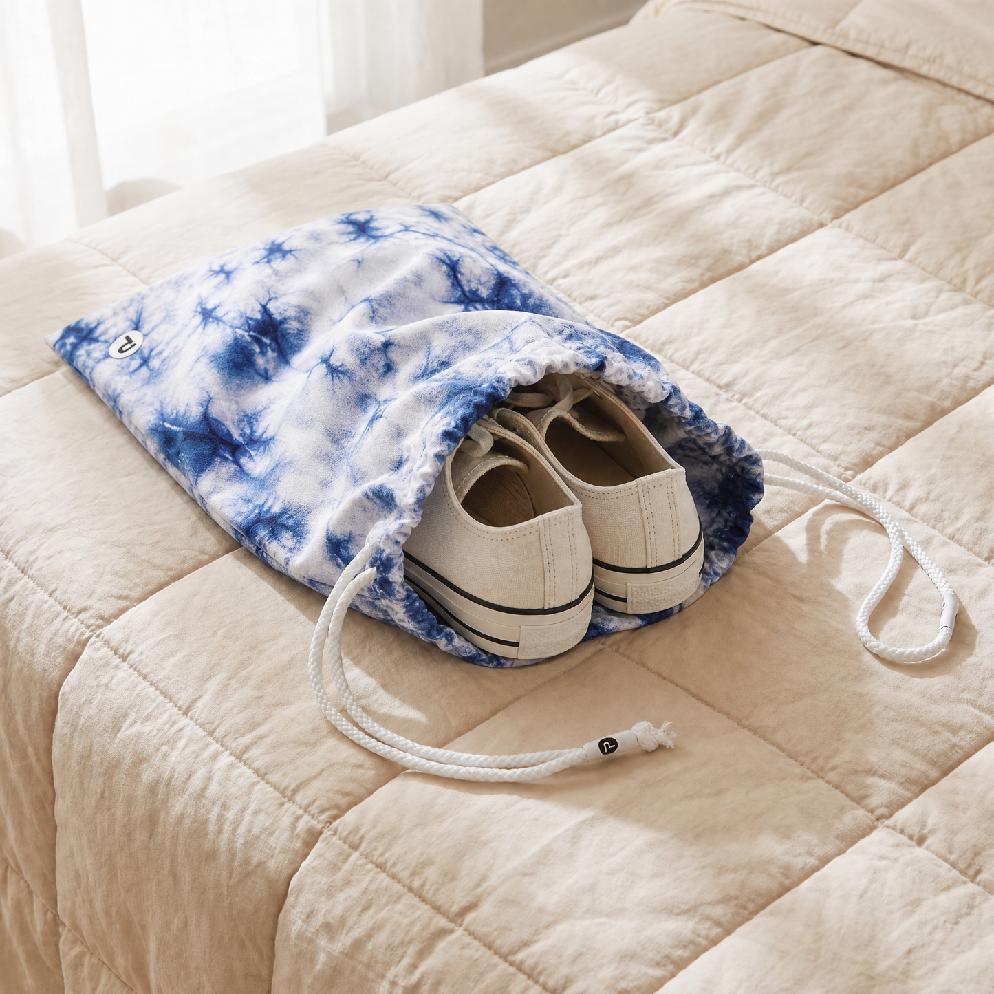 Pom Sack Shoe Bag in Indigo Tie Dye | Carry Around Drawstring Shoe Pouch | 10.4" x 14.5"-Creative Brands-The Bullish Store