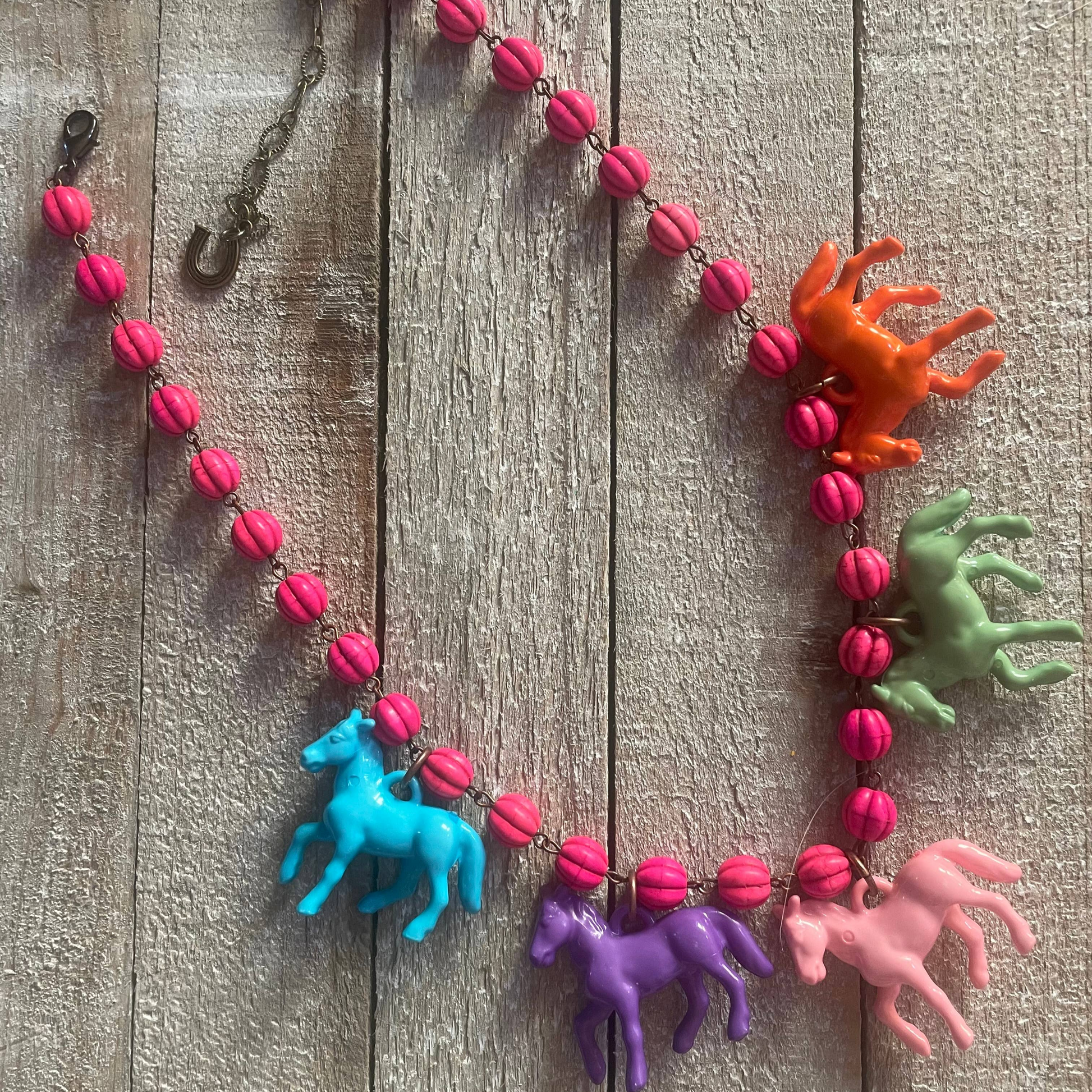 Pony Horse Club Necklace on Pink Beads | Handmade in the US