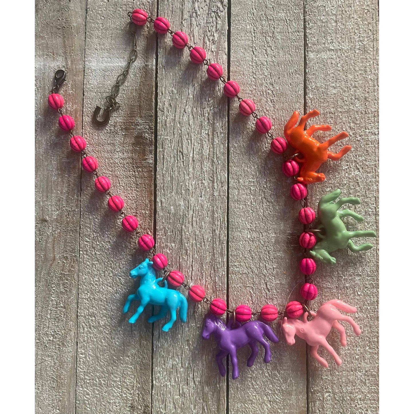 Pony Horse Club Necklace on Pink Beads | Handmade in the US