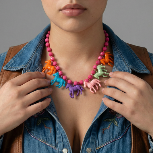 Pony Horse Club Necklace on Pink Beads | Handmade in the US