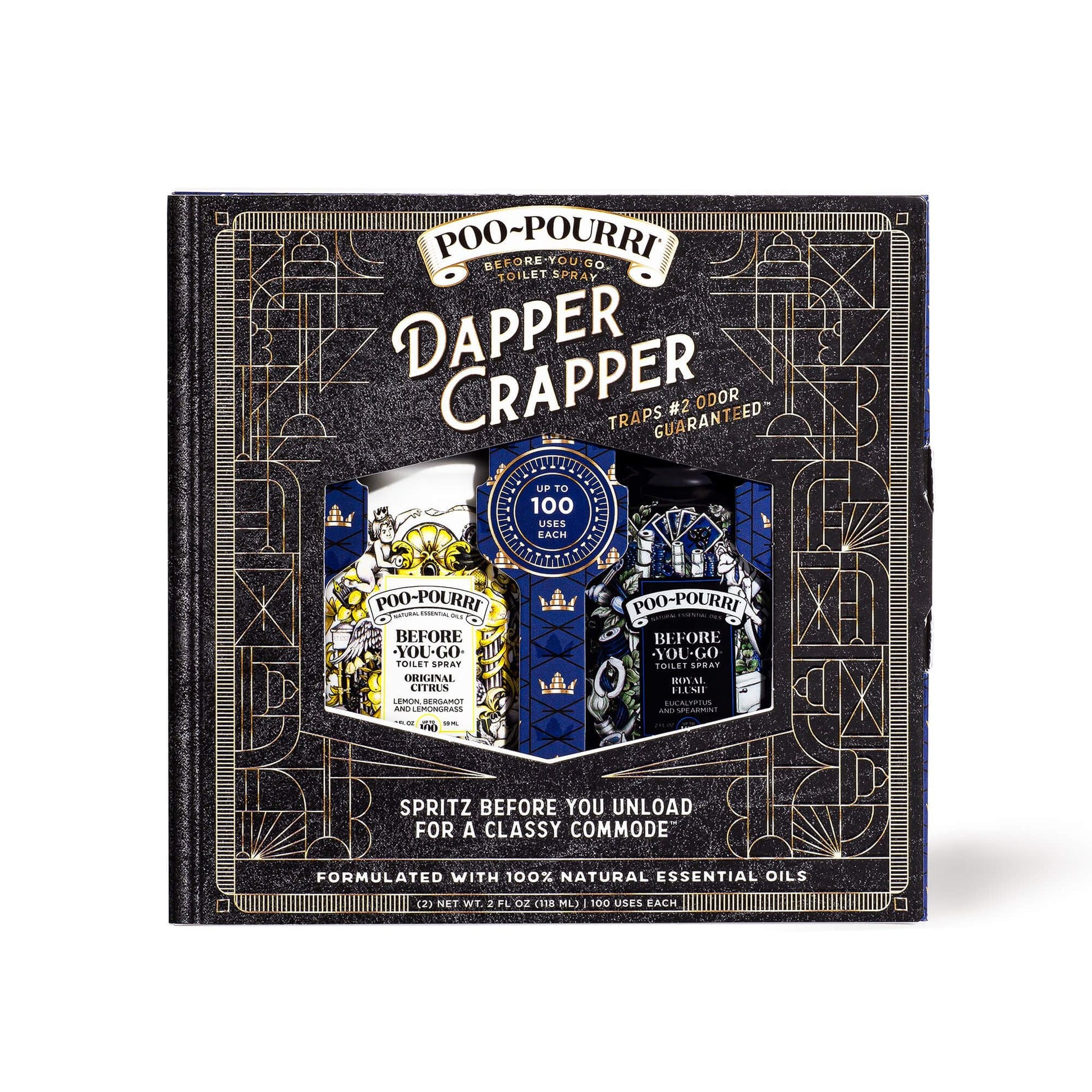 Poo~Pourri Dapper Crapper Toilet Spray Gift Set in Original Citrus + Royal Flush Scent | 2 Bathroom Sprays